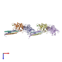 PDB entry 1rf0 coloured by chain, top view.