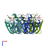 PDB entry 1rf2 coloured by chain, top view.