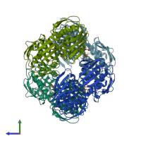 PDB entry 1rf4 coloured by chain, side view.