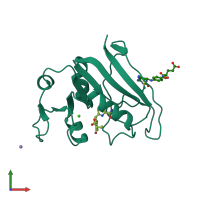 PDB entry 1rf7 coloured by chain, front view.