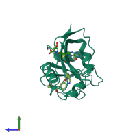 PDB entry 1rf7 coloured by chain, side view.