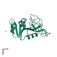 PDB entry 1rf7 coloured by chain, top view.
