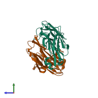 PDB entry 1rfd coloured by chain, side view.