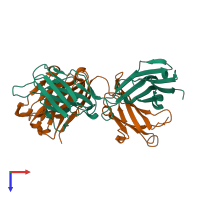 PDB entry 1rfd coloured by chain, top view.