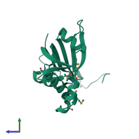 PDB entry 1rfe coloured by chain, side view.