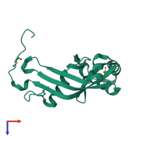 PDB entry 1rfe coloured by chain, top view.
