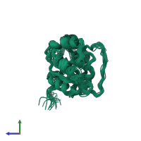 PDB entry 1rfl coloured by chain, ensemble of 20 models, side view.