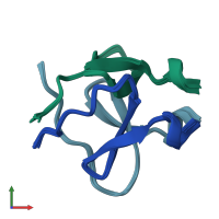 PDB entry 1rfo coloured by chain, ensemble of 10 models, front view.