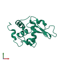 PDB entry 1rfp coloured by chain, front view.