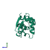 PDB entry 1rfp coloured by chain, side view.