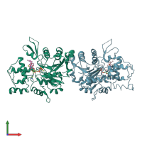 PDB entry 1rfq coloured by chain, front view.