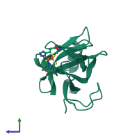 PDB entry 1rfs coloured by chain, side view.