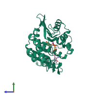 PDB entry 1rft coloured by chain, side view.