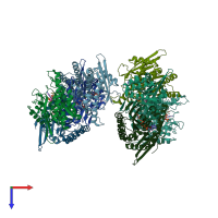 PDB entry 1rfu coloured by chain, top view.