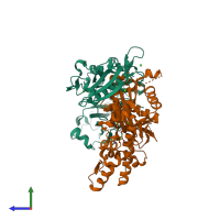 PDB entry 1rgi coloured by chain, side view.