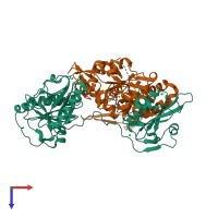 PDB entry 1rgi coloured by chain, top view.