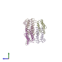 PDB entry 1rh2 coloured by chain, side view.