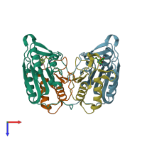 PDB entry 1rhm coloured by chain, top view.