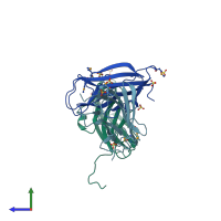 PDB entry 1rho coloured by chain, side view.