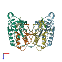 PDB entry 1rhq coloured by chain, top view.