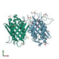 PDB entry 1rhy coloured by chain, front view.