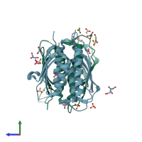 PDB entry 1rhy coloured by chain, side view.