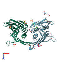 PDB entry 1rhy coloured by chain, top view.