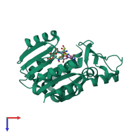 PDB entry 1ri1 coloured by chain, top view.