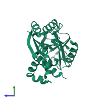 PDB entry 1ri5 coloured by chain, side view.