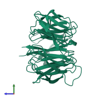 PDB entry 1ri6 coloured by chain, side view.