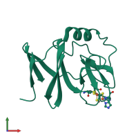 PDB entry 1rie coloured by chain, front view.