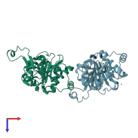 PDB entry 1rif coloured by chain, top view.