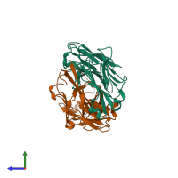 PDB entry 1rih coloured by chain, side view.