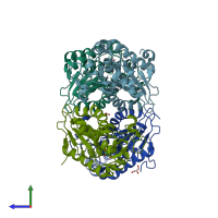PDB entry 1rii coloured by chain, side view.