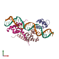 PDB entry 1rio coloured by chain, front view.