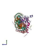 PDB entry 1rio coloured by chain, side view.