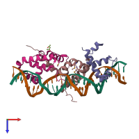 PDB entry 1rio coloured by chain, top view.