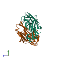 PDB entry 1riu coloured by chain, side view.
