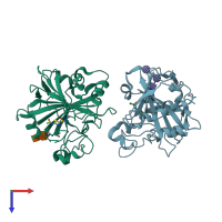 PDB entry 1rj6 coloured by chain, top view.