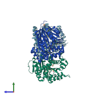 PDB entry 1rjd coloured by chain, side view.