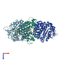 PDB entry 1rjd coloured by chain, top view.