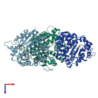 PDB entry 1rjf coloured by chain, top view.