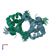 PDB entry 1rjj coloured by chain, ensemble of 20 models, top view.