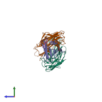 PDB entry 1rjl coloured by chain, side view.
