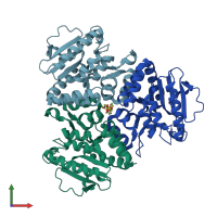 PDB entry 1rjm coloured by chain, front view.