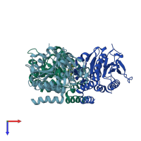 PDB entry 1rjm coloured by chain, top view.