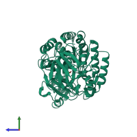 PDB entry 1rjq coloured by chain, side view.