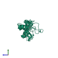 PDB entry 1rjt coloured by chain, ensemble of 10 models, side view.