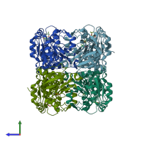 PDB entry 1rjw coloured by chain, side view.
