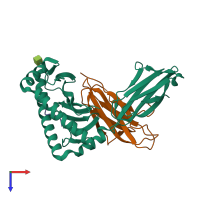 PDB entry 1rk0 coloured by chain, top view.